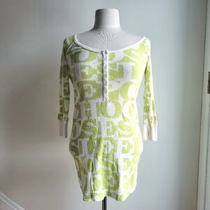 Y2K JUICY COUTURE CHOOSE SLEEP Henley Long Sleeve Sleep Tee Dress Green White S